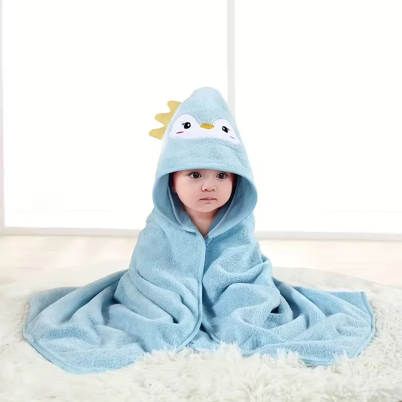 Animal Hooded Baby Towel in Soft Coral Fleece, Newborn Bath Wrap with Six Cute Character Styles for After-Bath, Pool and Beach Drying