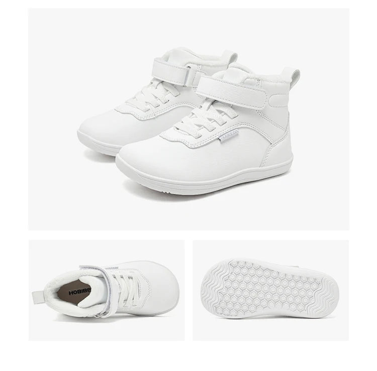 Winter Barefoot High-Top Shoes for Kids by HOBIBEAR, Wide Toe Box, Faux Fur Lining, Zero-Drop Rubber Sole and Adjustable Hook-and-Loop Strap
