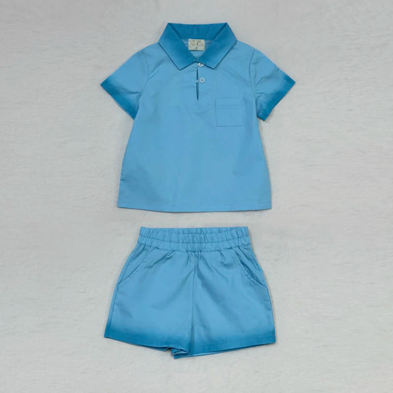 Peach and Blue Sibling Matching Outfits, Cotton Girls Collared Dresses, Boys Shirts and Shorts, Baby Rompers and Toddler Two-Piece Clothing