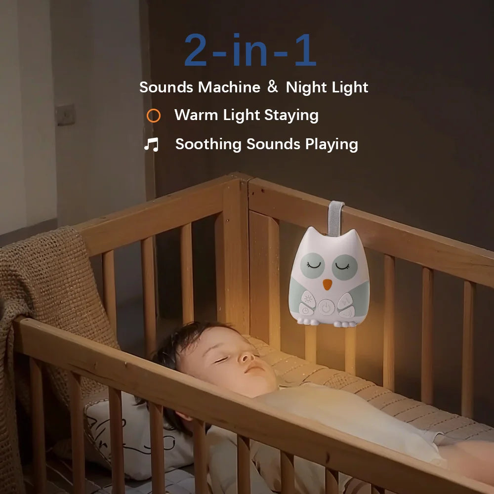 Owl White Noise Machine with 30 Sounds, USB-C Rechargeable 500mAh Battery and 30/60/90-Minute Timer for Nursery Bedtime and Travel