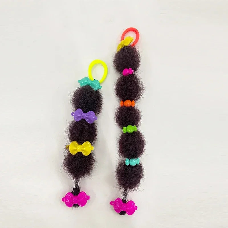 Bubble Puff Ponytail Extensions for Girls, 8-Pack Afro-Textured Hair Accessories with Elastic Loops and Beaded Styling Set Options