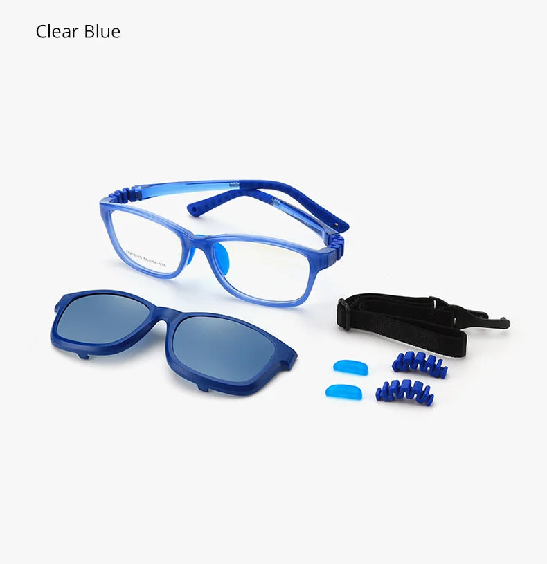 Kids Clip-On Sunglasses by Ralferty, 2-in-1 Children's Eyeglass Frame with Polarized Sun Clip for Everyday Outings and Family Travel
