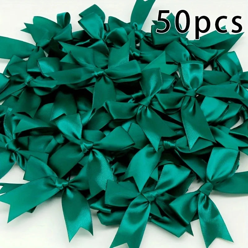 Satin Ribbon Bows 50-Piece Pack for Gift Wrapping, Wedding Favors, Birthday Decorations and Holiday Crafts in Multiple Color Options