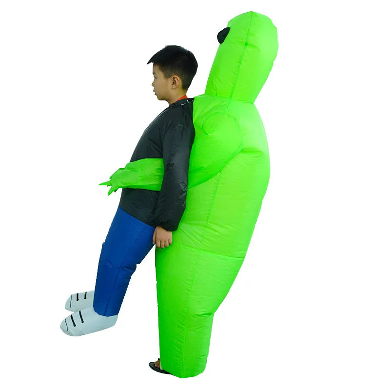 Alien Carry-Me Inflatable Suit for Kids and Adults with USB Fan and Battery Box, Green Space Creature Costume for Halloween Parties and Cosplay