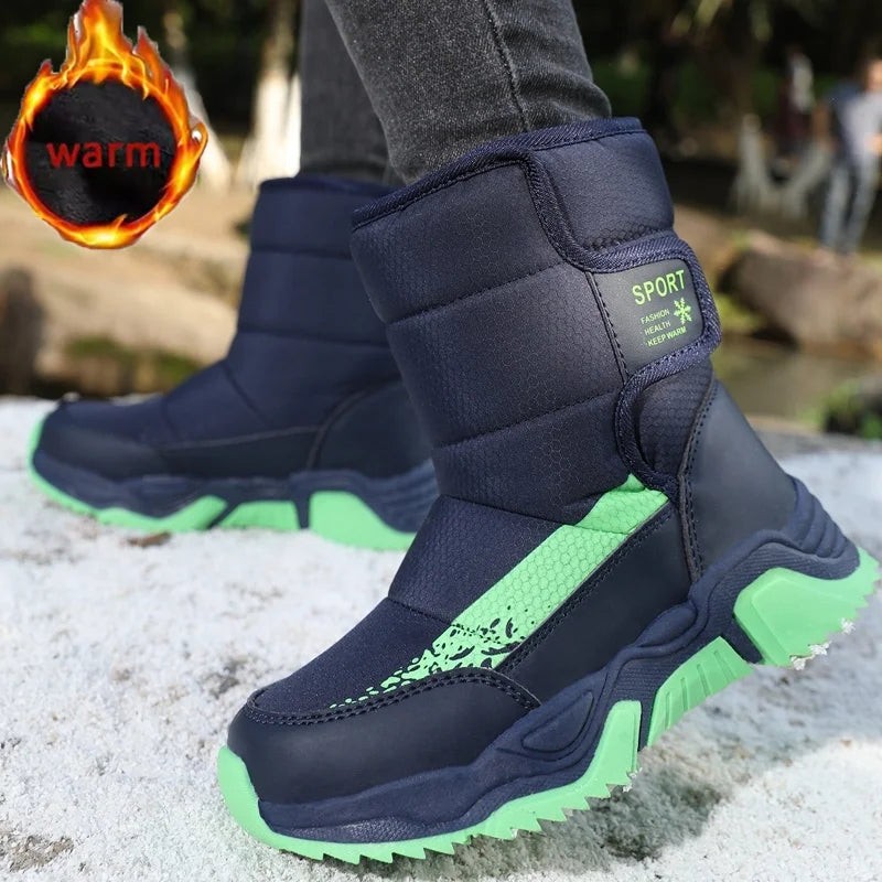 High-Top Kids Snow Boots with Hook-and-Loop Side Straps, Padded Shafts and Chunky Tread Soles for Winter Outings, Chinese Sizes 31-42