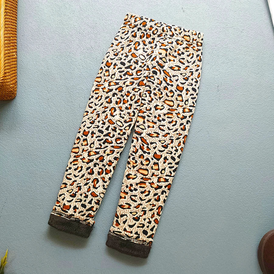 Printed Lined Leggings for Girls, Plush-Textured Winter Pants with Floral Heart and Pattern Options for Toddler and Kids Outfits, Sizes 2-3T to 10-11