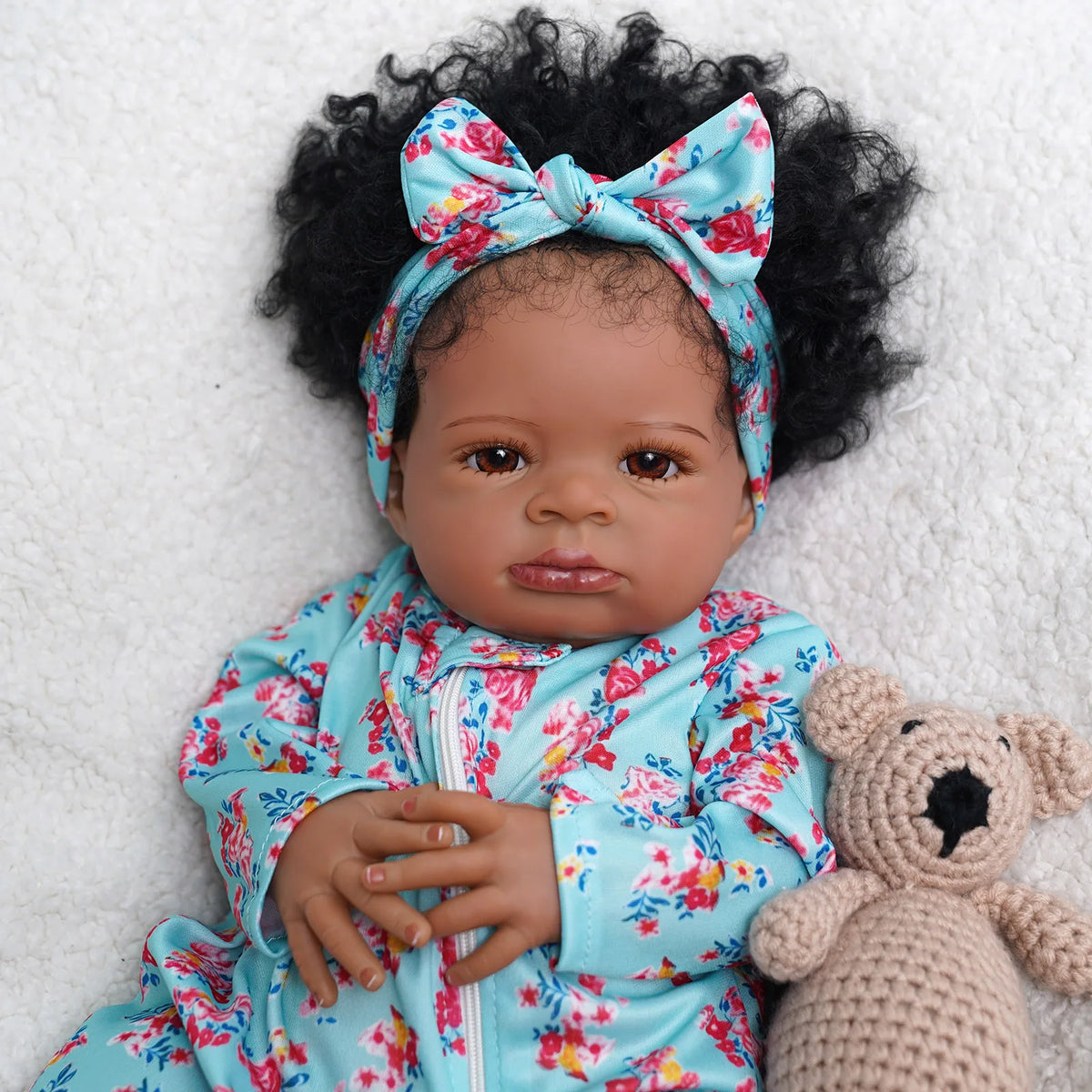 Curly Hair Reborn Baby Girl Doll, 20-Inch Cloth Body with Soft Vinyl Head and Limbs, Painted Details and Accessories for Collectors