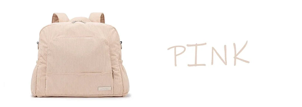 Corduroy Diaper Backpack by Soboba, Large Capacity Baby Changing Bag with Interior Pockets, Front Zip Storage and Side Pockets for Daily Outings