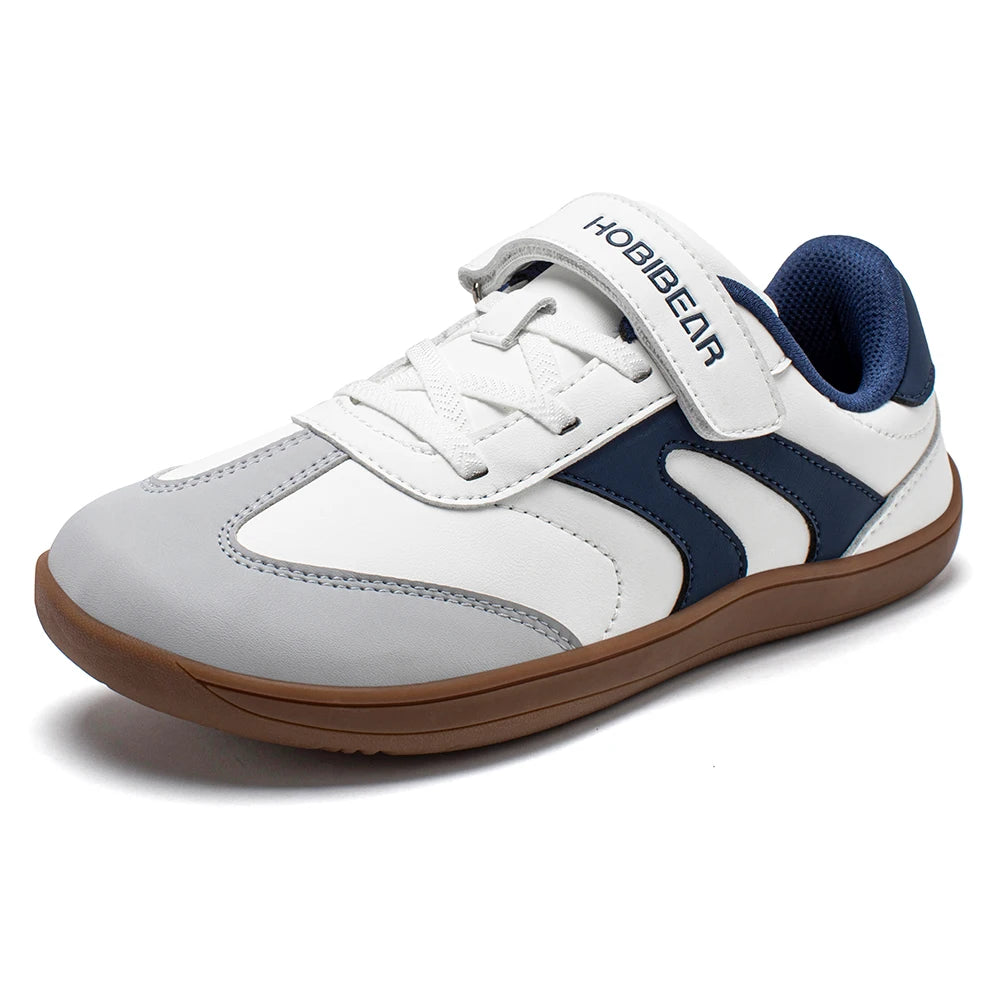 Big Kids Barefoot Sneakers by HOBIBEAR with Wide Toe Box, Zero-Drop Rubber Sole, Hook-and-Loop Strap and Artificial Leather Upper for Everyday Walking