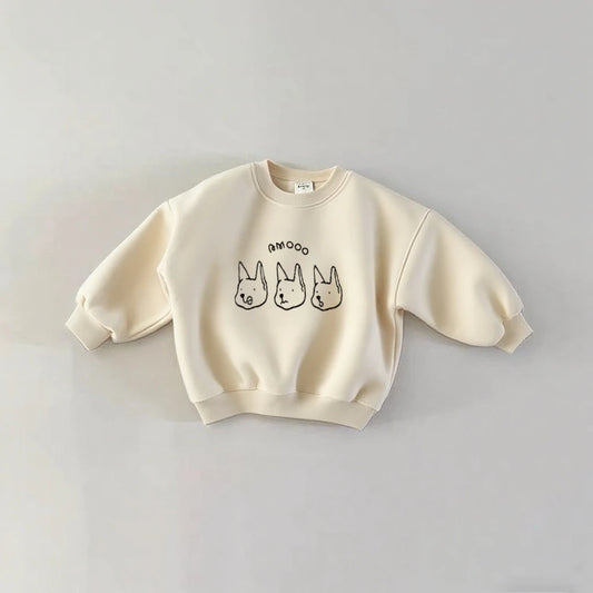 Bunny Graphic Baby Sweatshirt with Crewneck and Long Sleeves, Red or Beige Pullover for Boys and Girls, Spring and Fall Everyday Outfits