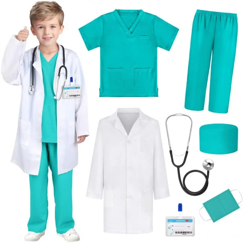 Children’s Medical Role Play Costume with White Coat Styling for Doctor and Nurse Dress-Up, Career Day, Halloween Parties and Pretend Clinic Games