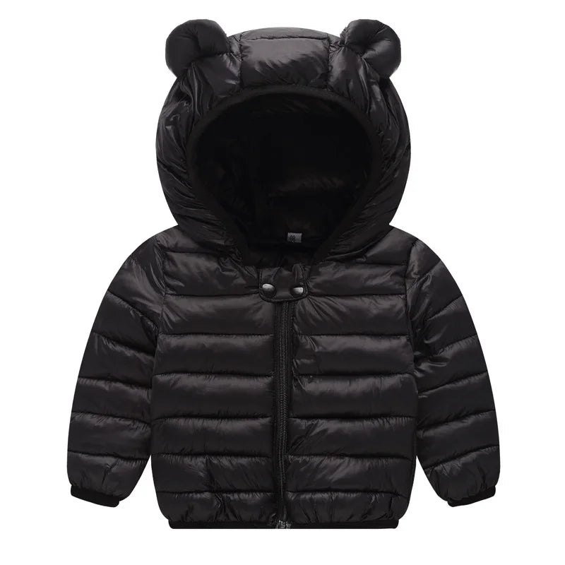Toddler Winter Puffer Coat with Bear Ear Hood, Plush-Look Trim and Front Zipper, Padded Jacket for Boys and Girls Sizes 2T–6T