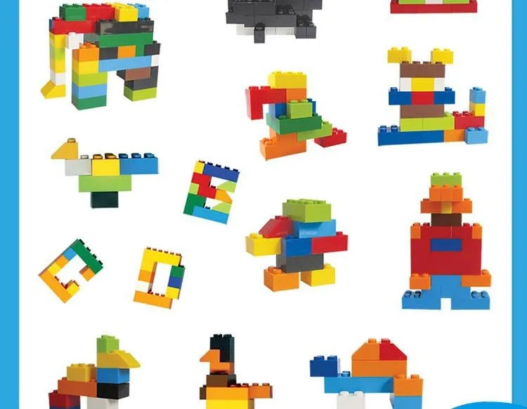 Creative Building Brick Set, 300 or 500 Colorful DIY Pieces for Open-Ended Construction, City Scenes, Counting and Shape Sorting Play