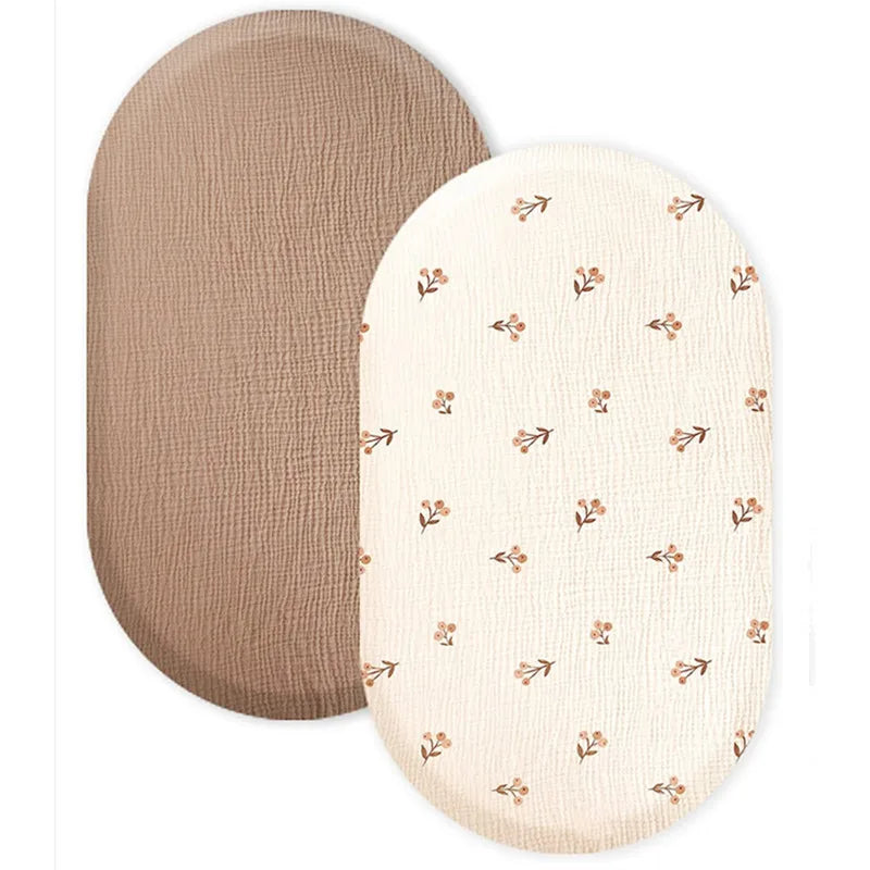Cotton Bassinet Mattress Covers 2-Pack, Removable Washable Cradle Fitted Sheets with Textured Fabric for Compatible Nursery Mattresses