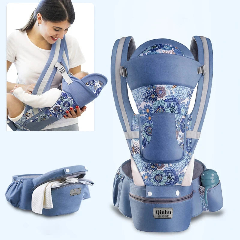 Hip Seat Baby Carrier with Padded Shoulder Straps, Wide Waist Belt and Zippered Storage Pocket, Babywearing Gear in Solid and Floral Color Options