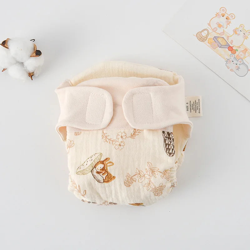 Baby Wrap Cloth Diaper with Adjustable Waist Tabs, Reusable Cotton Nappy in Animal and Rainbow Prints, Single-Piece Infant Changing Essential