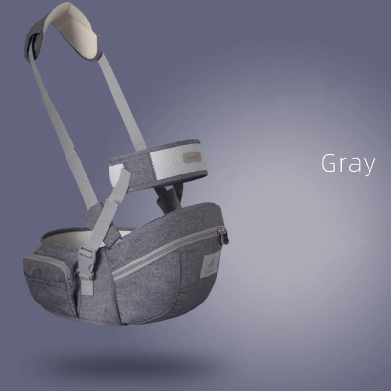 Waist-Mounted Baby Hip Seat with Padded Shoulder Strap and Zippered Storage Pockets, Gray or Black Carrying Accessory for Everyday Parent Outings