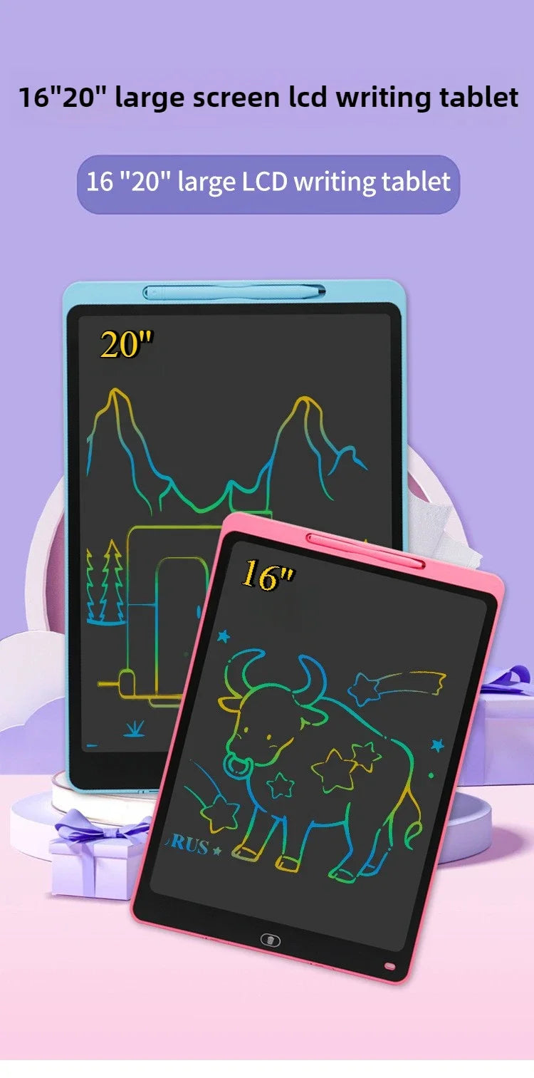 Large-Screen LCD Drawing Tablet for Kids, 16 or 20 Inch Reusable Color Writing Board with Stylus for Doodles, Letters and Math Practice