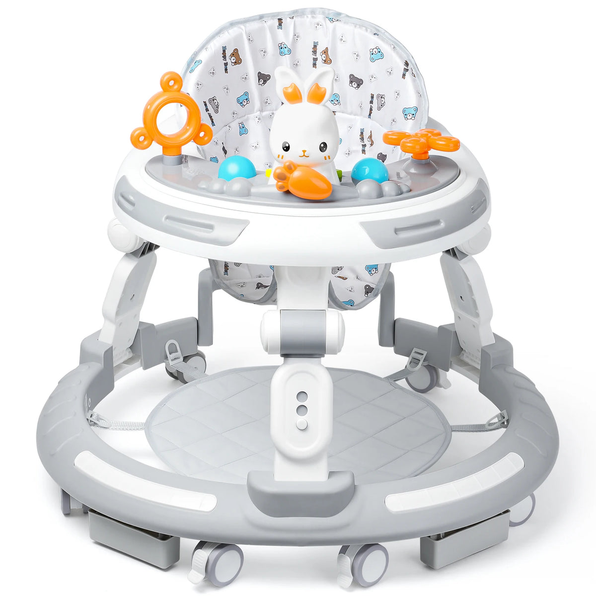 Baby Walker Activity Center in White, 4-in-1 Play Design with 3 Frame Height Settings, 5 Seat Adjustments and Wheeled Base for Indoor Use