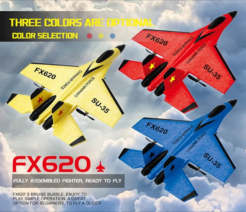 RC Airplane SU35 Fighter, Oike EPP Foam Plane with 2.4 GHz Control, Gyroscope and LED Lights for Outdoor Flying, One or Two Battery Options