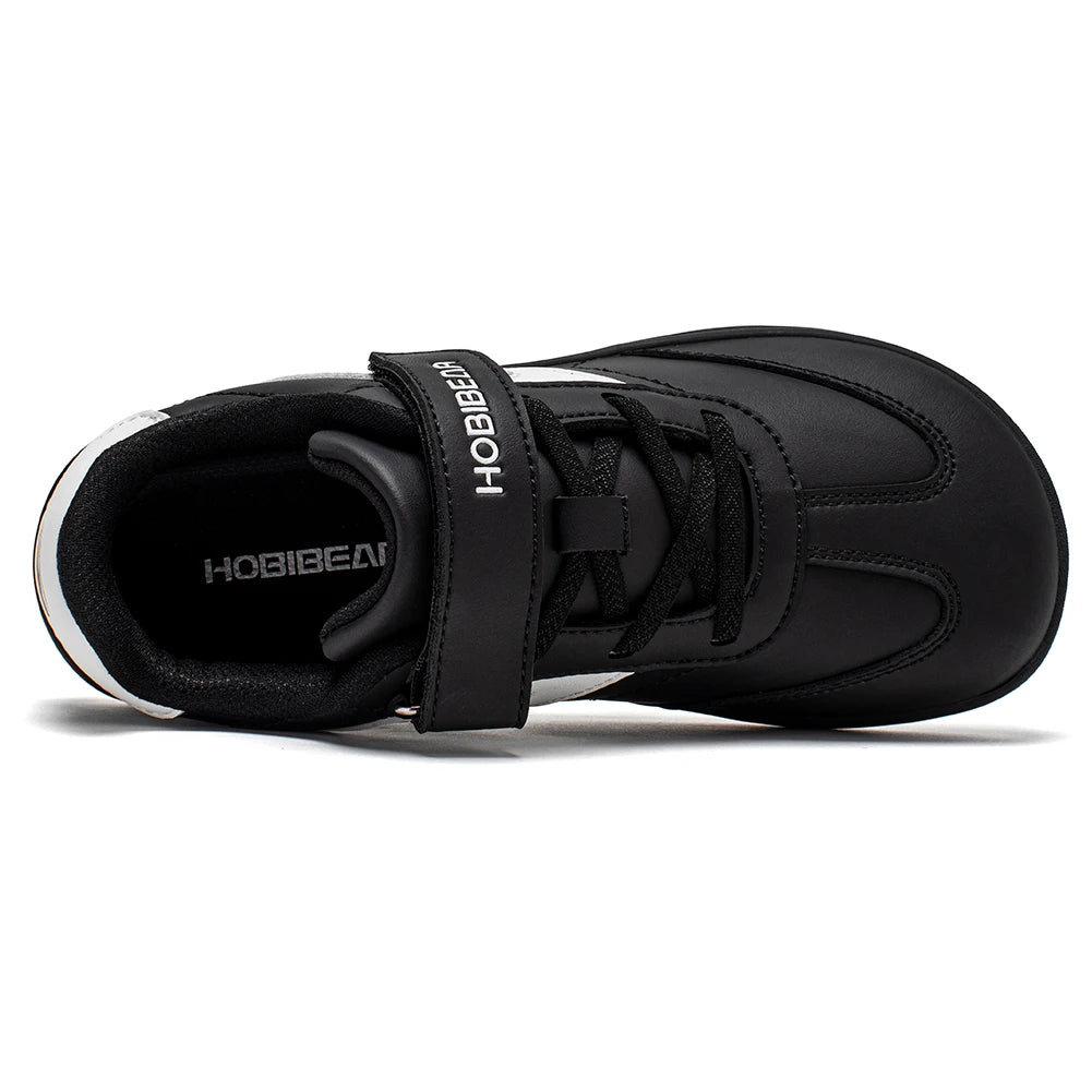 Big Kids Barefoot Sneakers by HOBIBEAR with Wide Toe Box, Zero-Drop Rubber Sole, Hook-and-Loop Strap and Artificial Leather Upper for Everyday Walking
