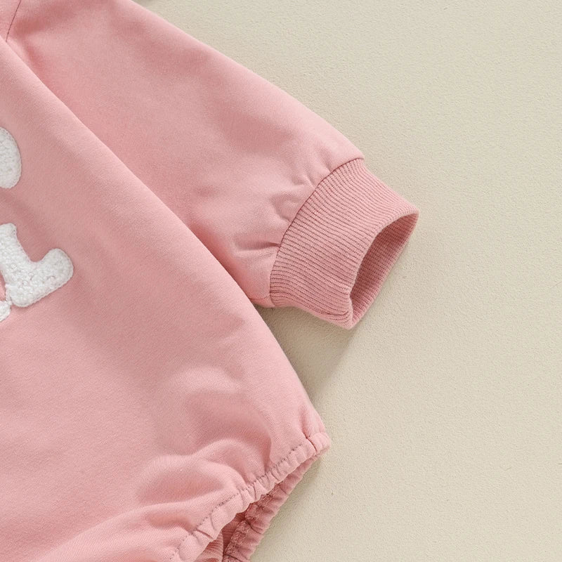 Daddy's Girl Baby Sweatshirt Romper with Letter Embroidery, Cotton-Blend Long Sleeve Crew Neck One-Piece Outfit for Spring and Fall, 3M-18M