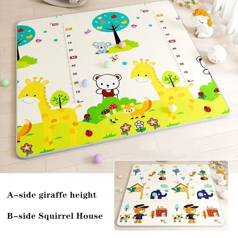 Double-Sided Baby Floor Mat with Animal and Scene Prints, Foldable Foam Crawling Rug in Five Size and Thickness Options for Supervised Play