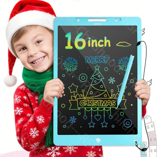 LCD Writing Tablet for Kids, 16-Inch Multicolor Erasable Drawing Board with Lock Switch, Stylus and Lanyard for Learning and Gifts