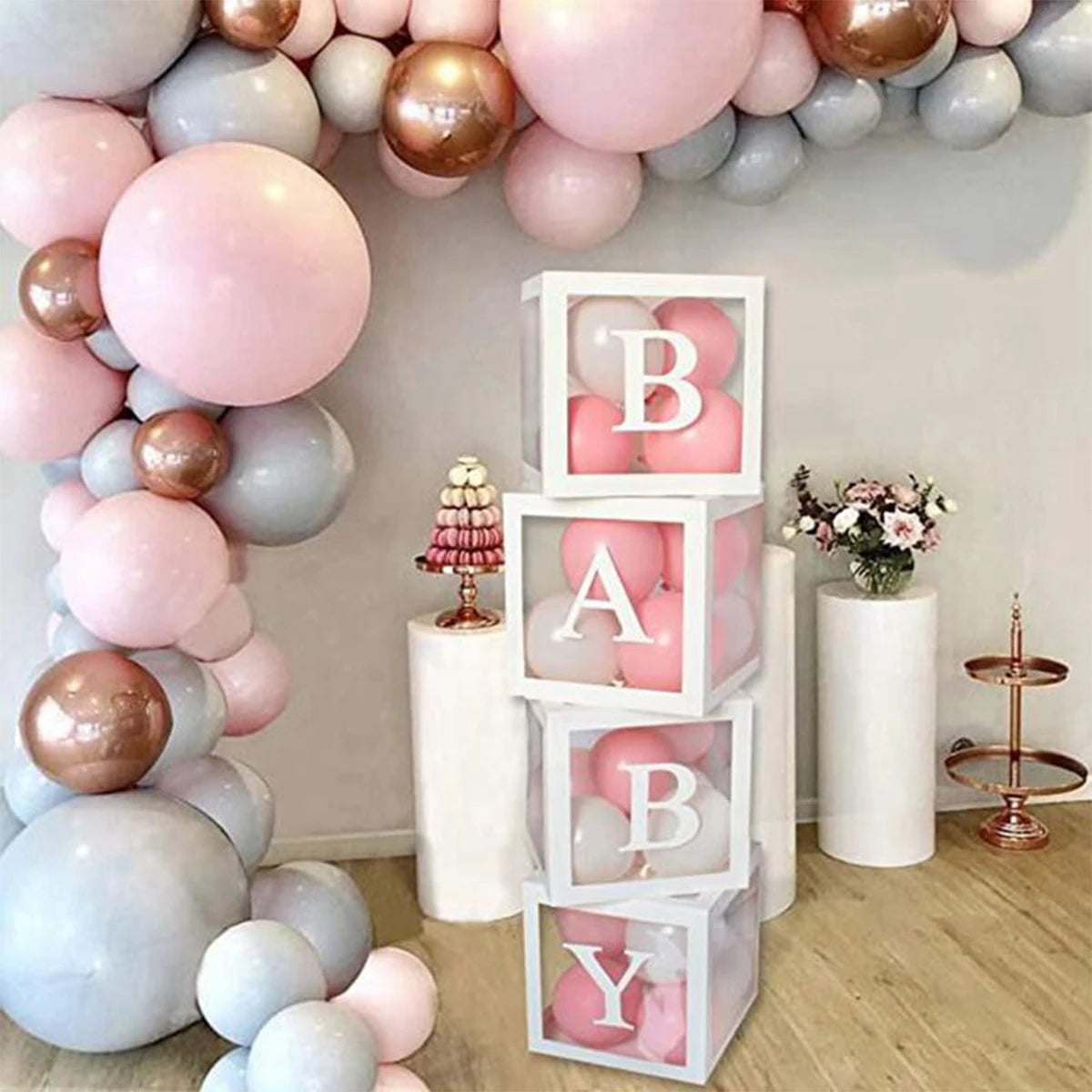 BABY Letter Balloon Boxes, 25cm Baby Shower Decorations for Boys and Girls, Gender Reveal Party Displays and First Birthday Photo Backdrops