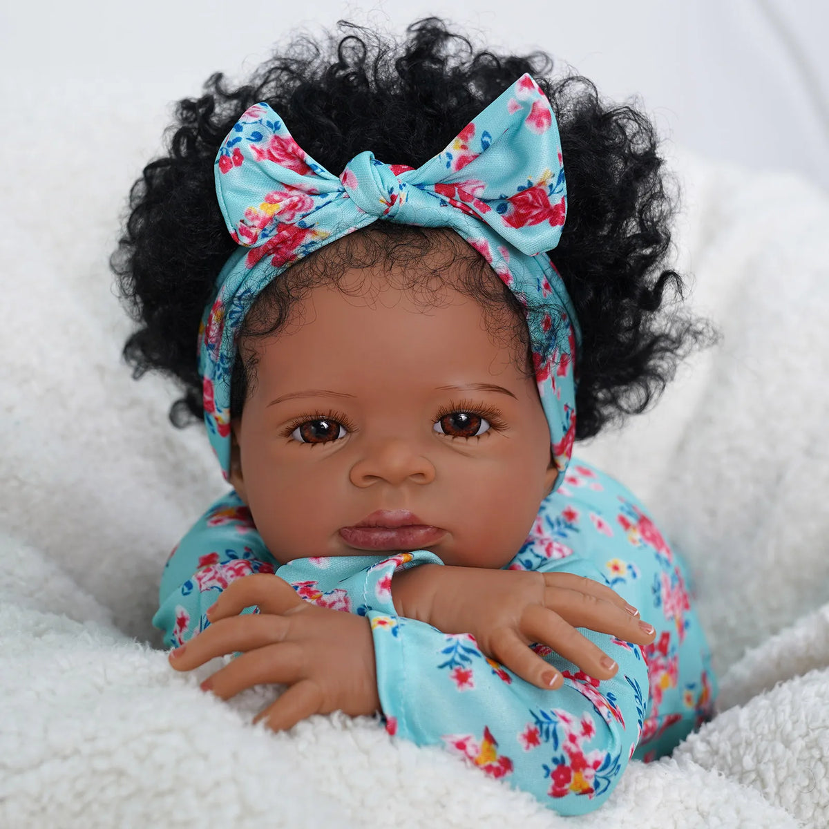 Curly Hair Reborn Baby Girl Doll, 20-Inch Cloth Body with Soft Vinyl Head and Limbs, Painted Details and Accessories for Collectors