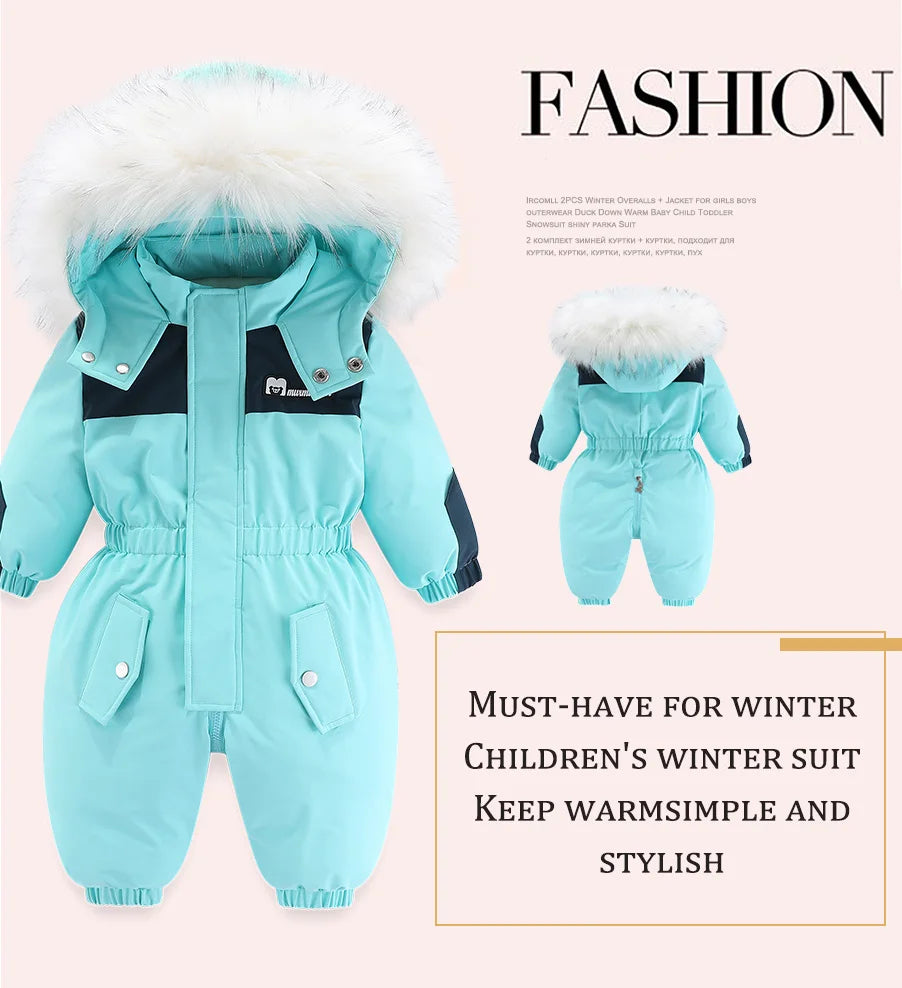 Toddler Hooded Snowsuit by Ircomll, Padded One-Piece Winter Outerwear with Plush-Look Hood Trim, Elastic Cuffs and Pockets, Sizes 18M to 4-5T