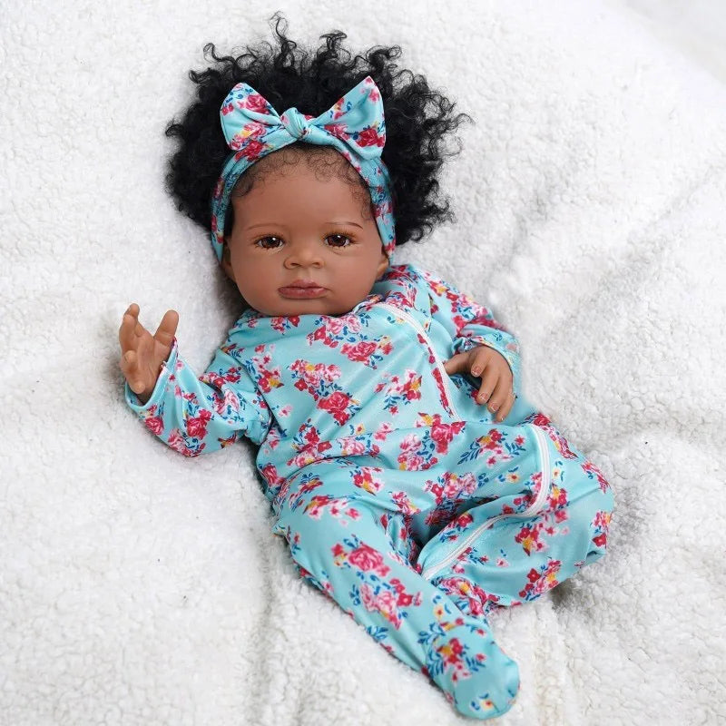 Curly Hair Reborn Baby Girl Doll, 20-Inch Cloth Body with Soft Vinyl Head and Limbs, Painted Details and Accessories for Collectors