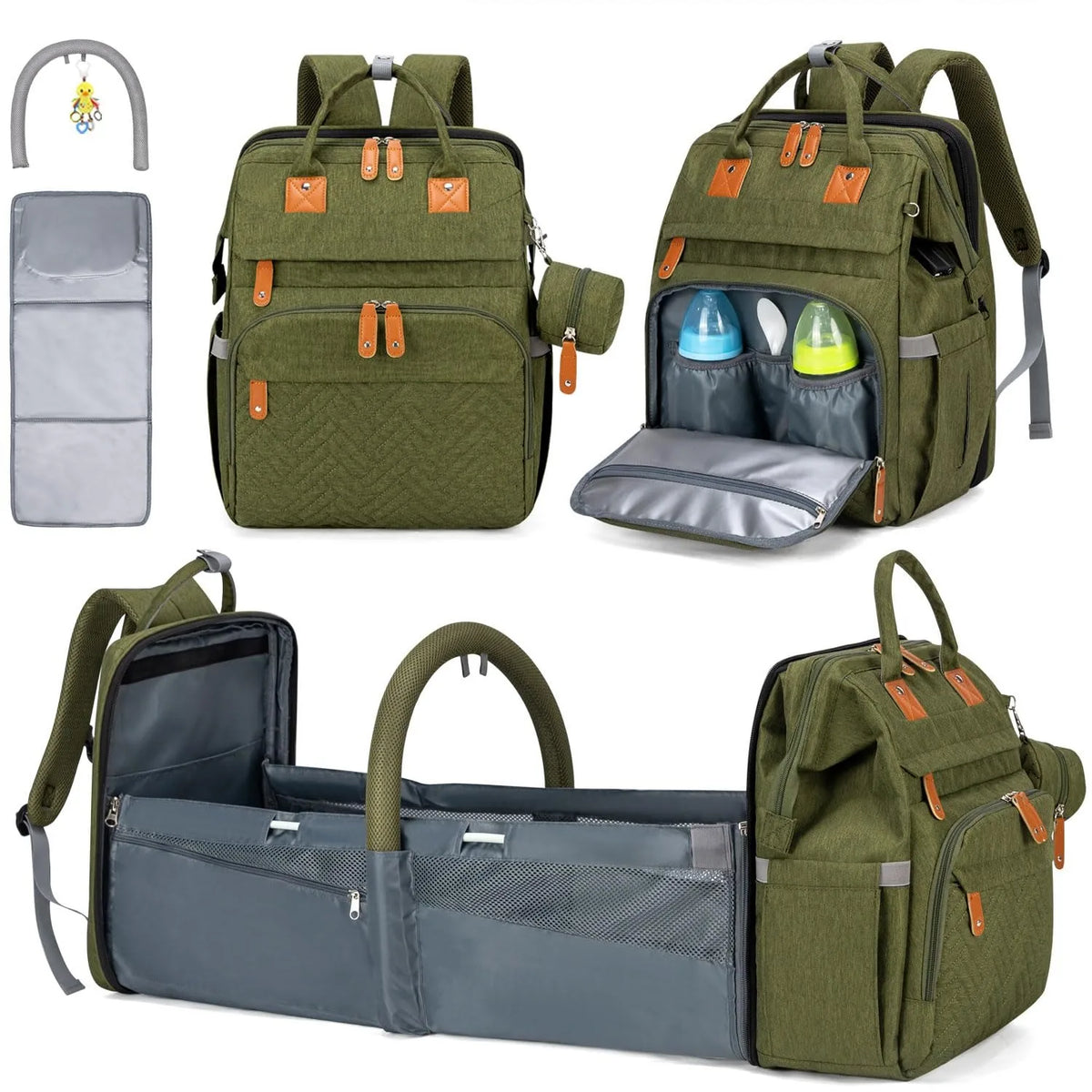 19-Pocket Diaper Backpack with Detachable Changing Station and USB Port, Baby Essentials Organizer with Pacifier Case for Moms and Dads