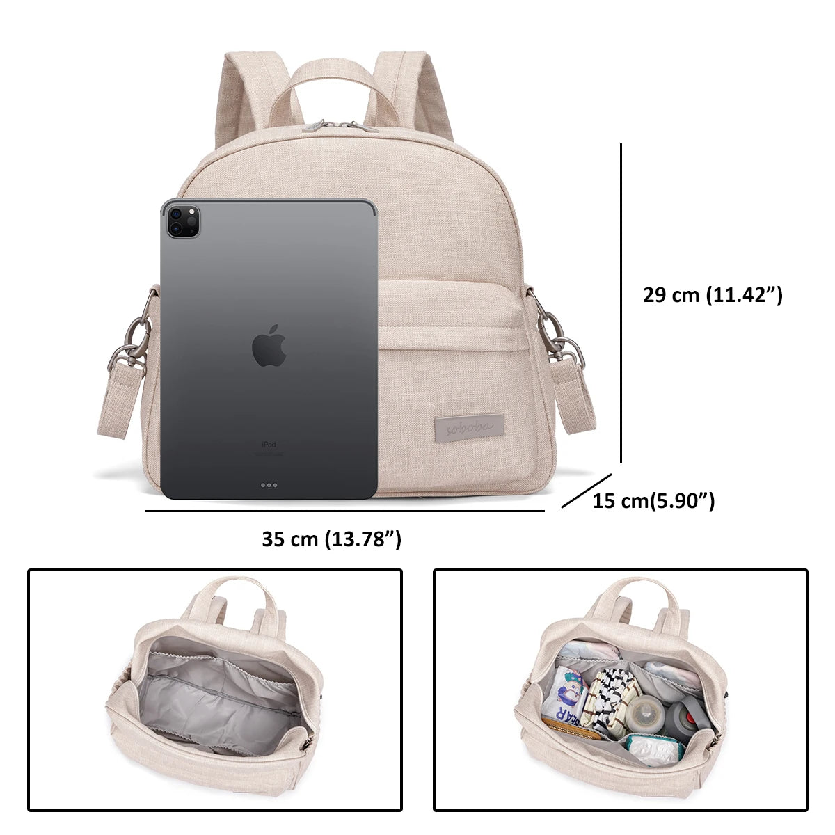 Waterproof Diaper Backpack by SOBOBA | Large Capacity Solid-Color Nappy Changing Bag with Two Straps for Moms and Baby Care Outings