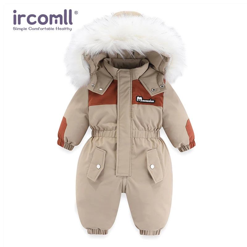 Toddler Hooded Snowsuit by Ircomll, Padded One-Piece Winter Outerwear with Plush-Look Hood Trim, Elastic Cuffs and Pockets, Sizes 18M to 4-5T