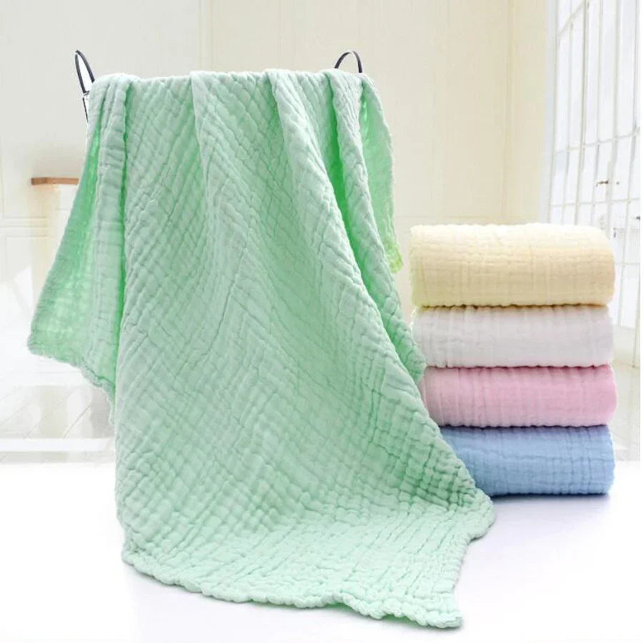 6-Layer Cotton Muslin Baby Bath Towel with Bubble Gauze Texture, Approx. 105 x 105 cm Square Receiving Blanket for Parent-Supervised Care