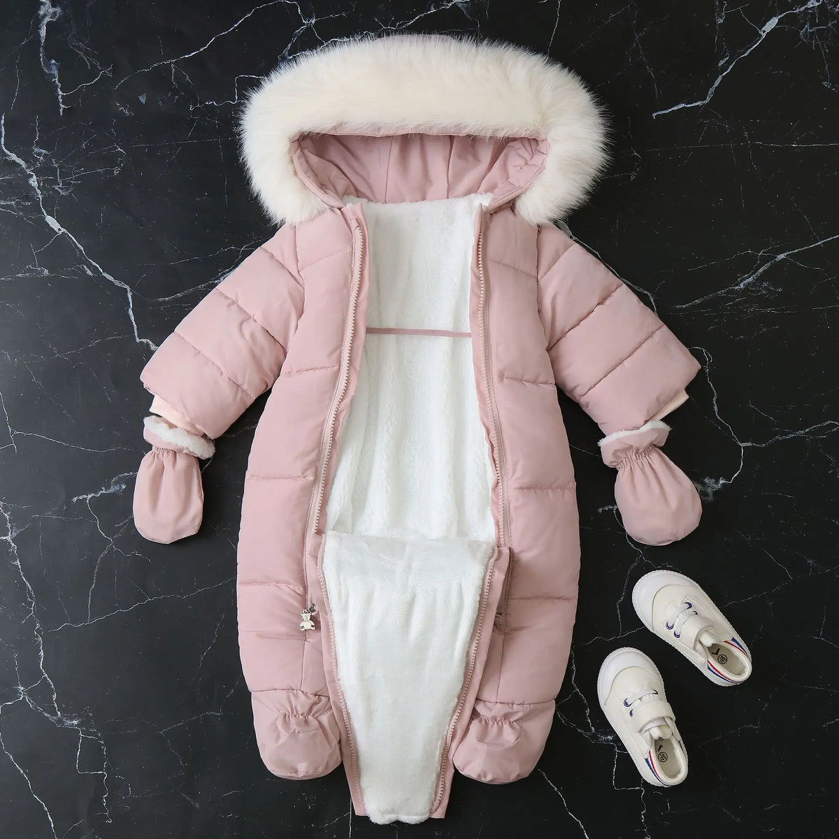 Infant Winter Snowsuit with Hood, Double Front Zippers and Quilted Design, Fleece-Lined Baby One-Piece for Boys and Girls, 3-24 Months