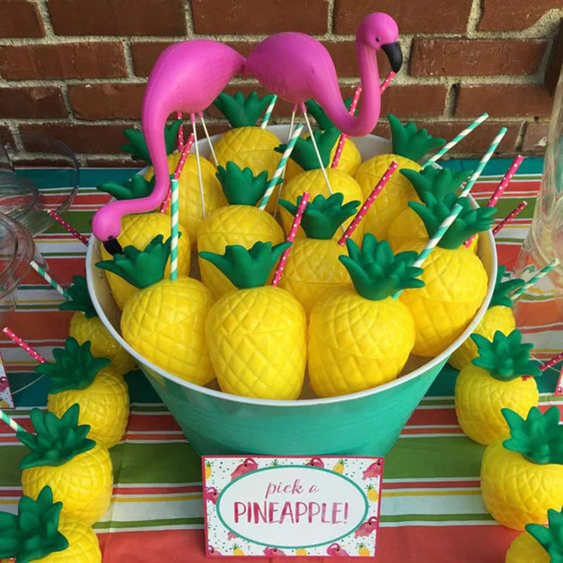 Fruit Shaped Party Cups in Pineapple, Coconut and Strawberry Designs, 6 or 10-Piece Plastic Drink Cup Sets for Luau Birthdays and Summer Celebrations