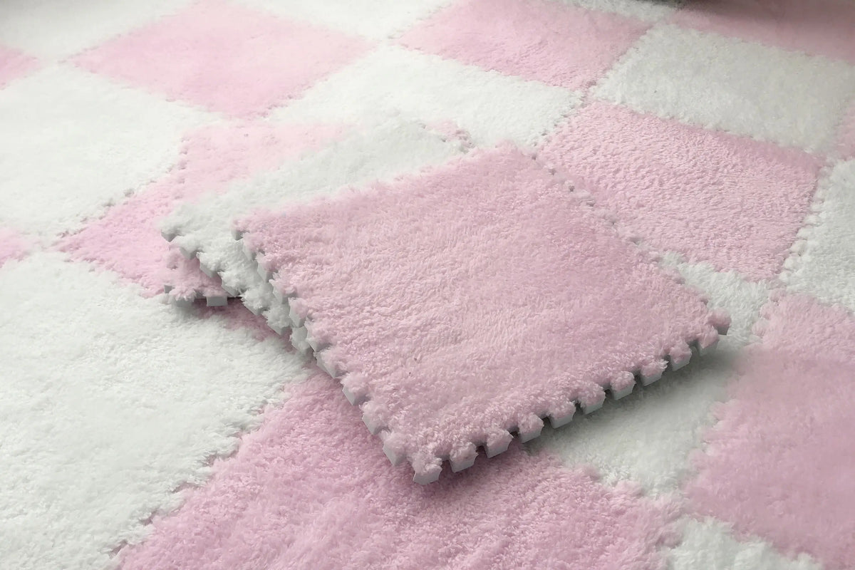 Plush Carpet Puzzle Mat, 20-Piece Interlocking EVA Foam Floor Tiles in Two-Color Options, 30 x 30 x 1 cm Squares for Nursery and Kids Rooms
