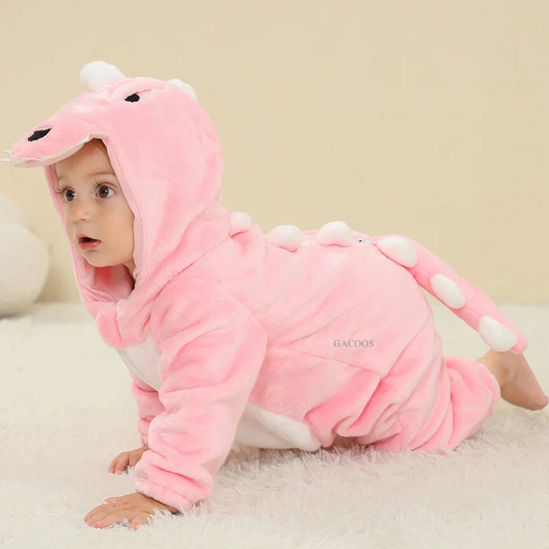 Animal Kigurumi Costume for Babies and Toddlers, Hooded Flannel Jumpsuit with Long Sleeves for Halloween Dress-Up and Family Photos
