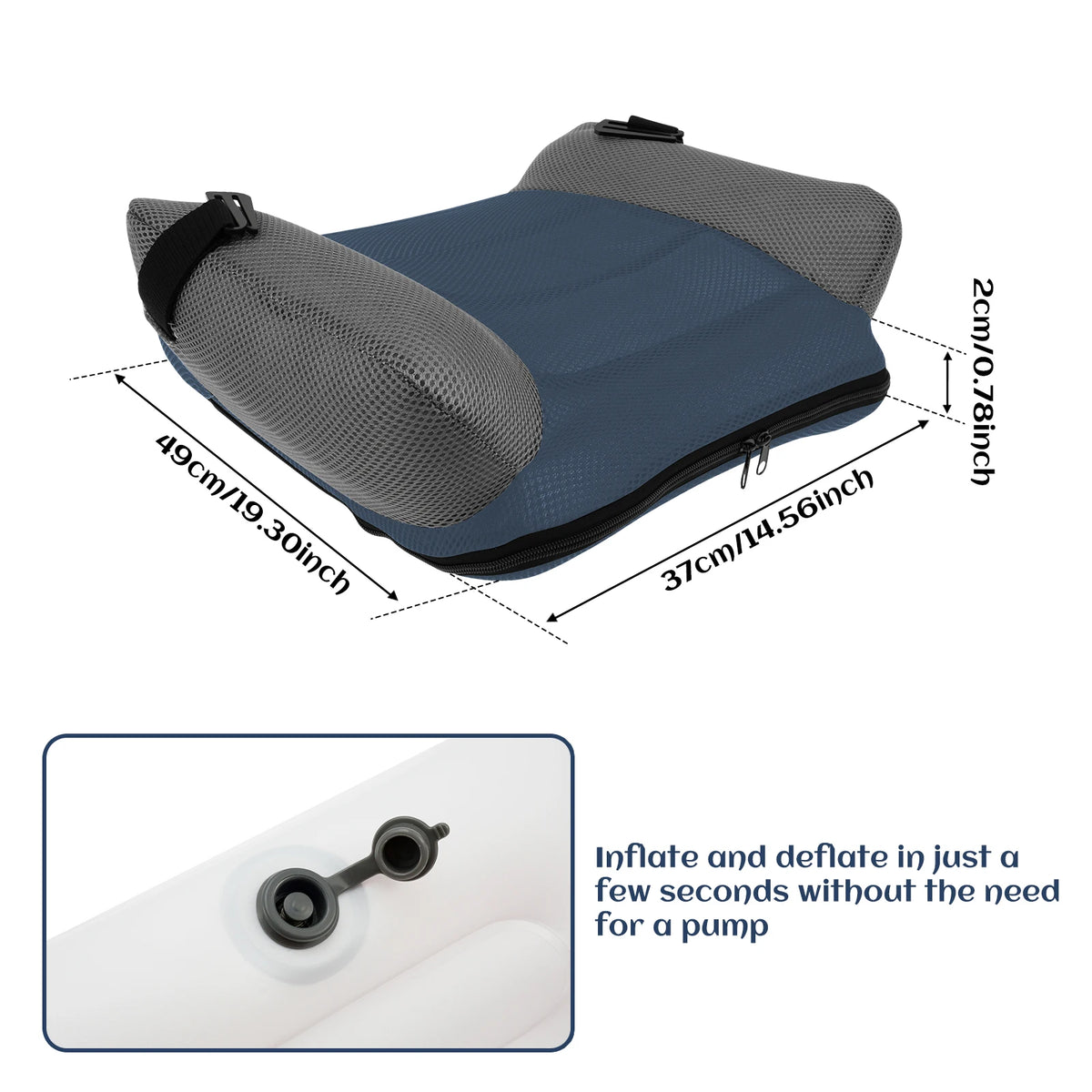 PVC and Mesh Kids Inflatable Seat Cushion, Compact 49 x 37 cm Chair Pad in Black Blue or Red for Supervised Seating Outside Vehicles