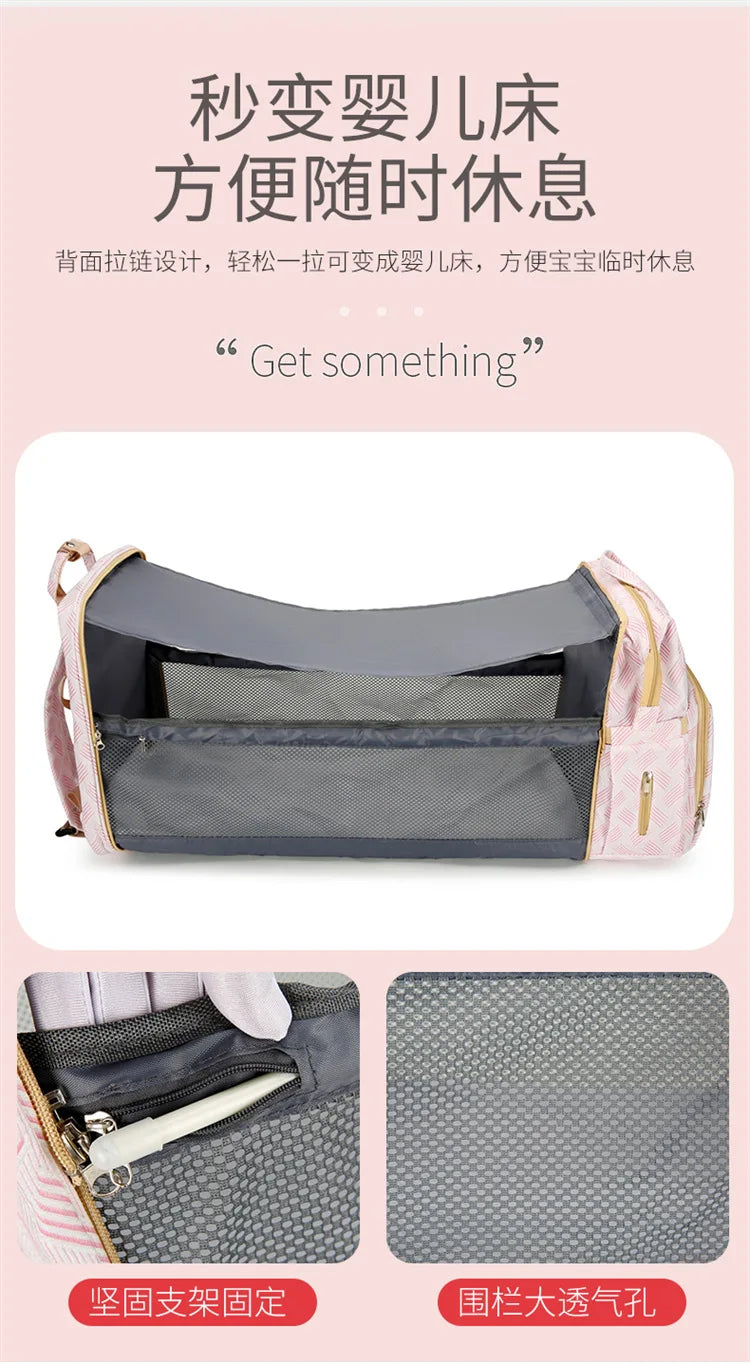 Convertible Diaper Bag Backpack with Fold-Out Changing Area and Stroller Hooks, 30 x 20 x 40 cm Baby Essentials Organizer for Parents