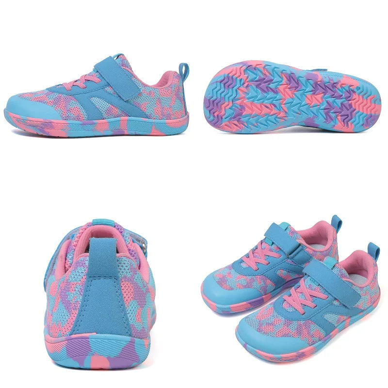 Children’s Minimalist Barefoot Sneakers with Wide Fit, Zero-Drop Design, Mesh Panels and Adjustable Strap for Boys and Girls Everyday Wear