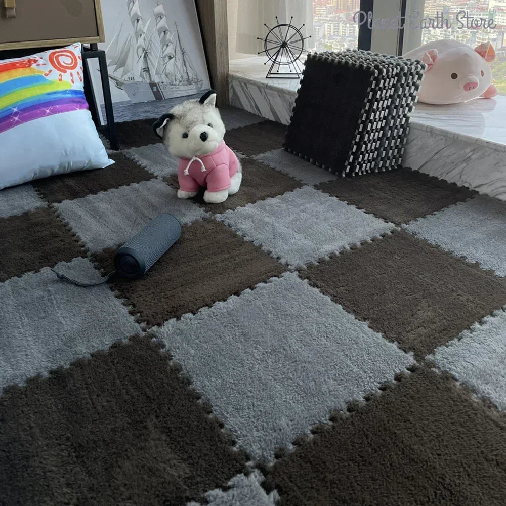 Plush Interlocking Foam Floor Mat with 30 cm Velvet-Topped EVA Tiles, 10 or 20 Pieces for Kids Rooms, Nursery Corners and Indoor Play Areas
