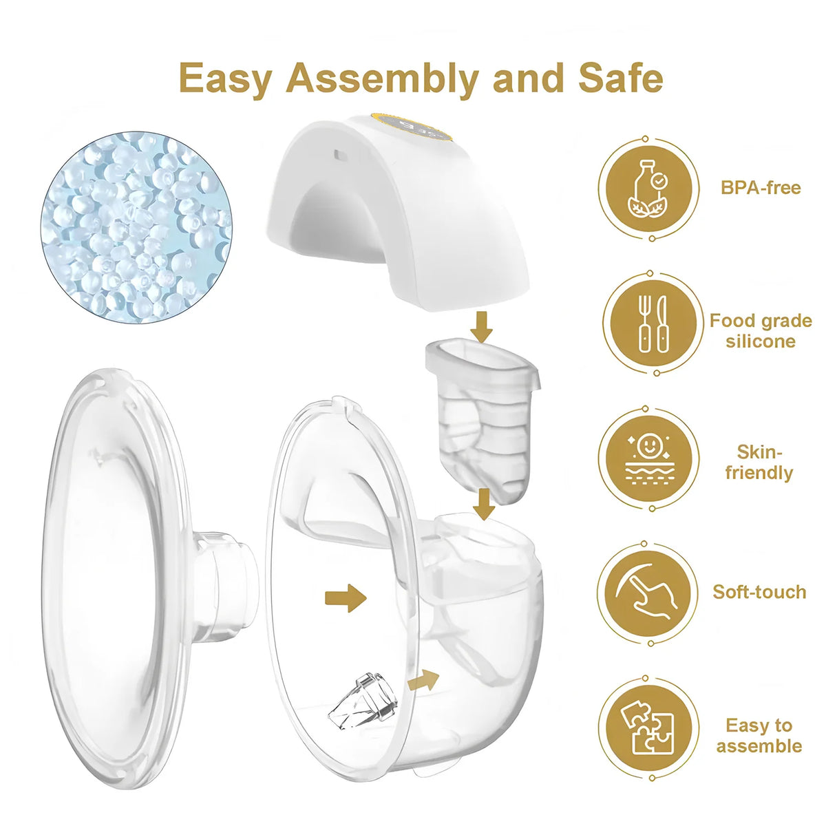 LED Display Wearable Breast Pump in White with Yellow Screen Trim, Hands-Free Electric Pump with 3 Modes and 9 Adjustable Suction Levels
