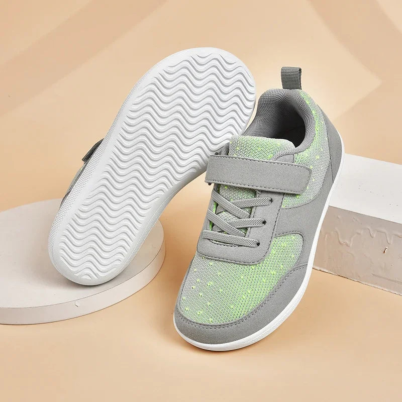 Kids Breathable Mesh Walking Shoes with Wide Toe Design, Hook-and-Loop Strap and Textured EVA Soles in Blue, Black, Pink or Grey