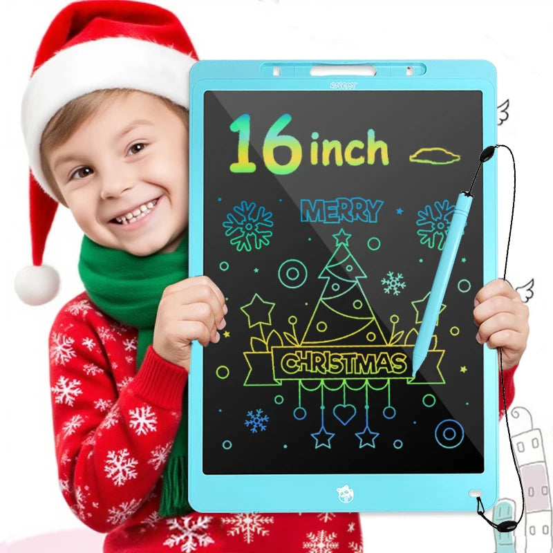 LCD Writing Tablet for Kids, 16-Inch Multicolor Erasable Drawing Board with Lock Switch, Stylus and Lanyard for Learning and Gifts