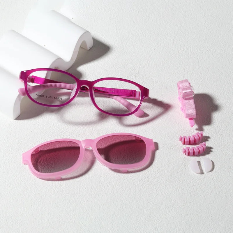 Children's 2-in-1 Sunglasses with Flexible Eyeglass Frame and Removable Sun Clip, Colorful Kids Shades for Summer Outings and Family Travel