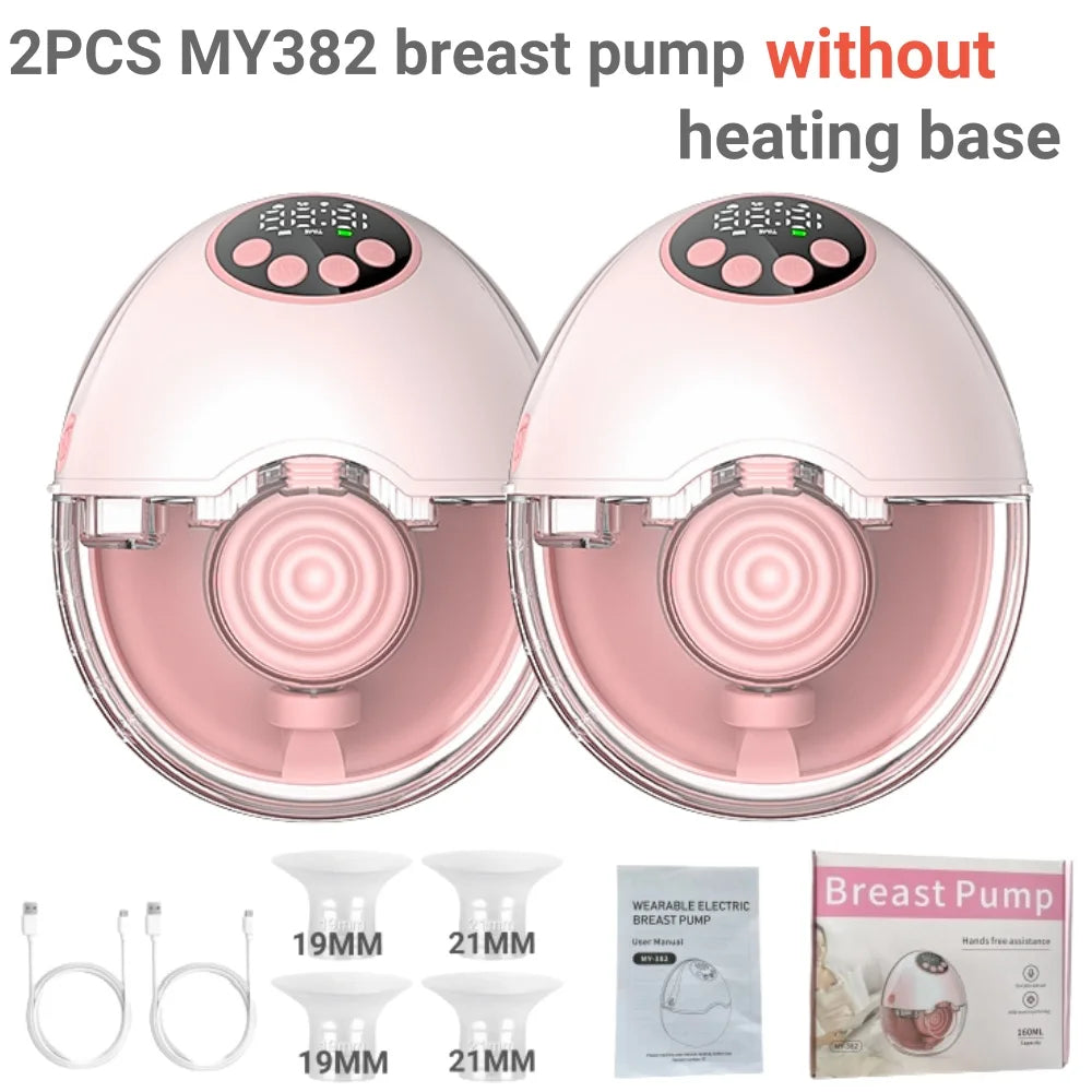 Wearable Electric Breast Pump MY382 with 4 Modes and 12 Levels, 24mm Flange and Fit Adapters, Single or Double Options with Optional Heating and UV Lid