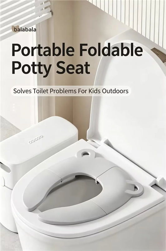 Folding Toilet Seat for Toddlers with Storage Bag, Grey PP Travel Potty Training Seat with Double Anti-Slip Design for Home and Family Trips